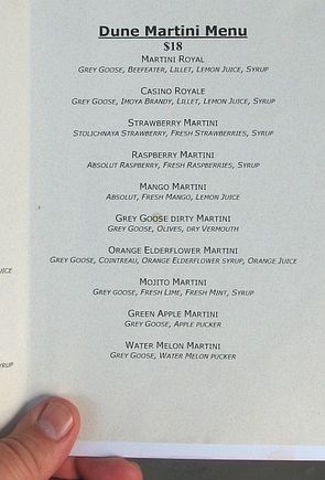 Dune Bar Martini Menu - Paradise Island, Bahamas