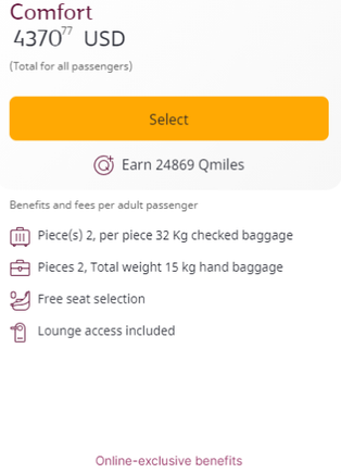Lounge access included- but later they will try and sell you what you already got for another $96.