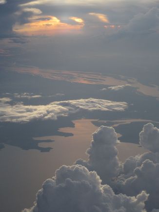 Intertropical Convergence Zone. Lake Tumba in the foreground, the Congo River just below its confluence with the Ubangi in the background.  Republic of the Congo.
