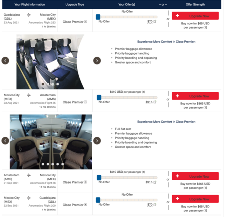 Screenshot of Bidding Platform for Aeromexico