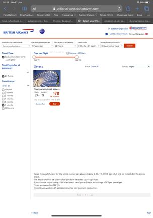 Flight Pass cost selecting Man-LHR as personalised zone