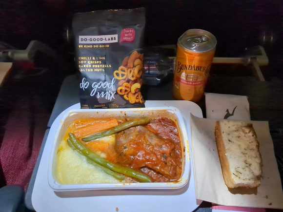 In flight catering was quite good! Lamb with veggies and mash - tasty.

I smash another couple of G+Ts and then go to sleep. 