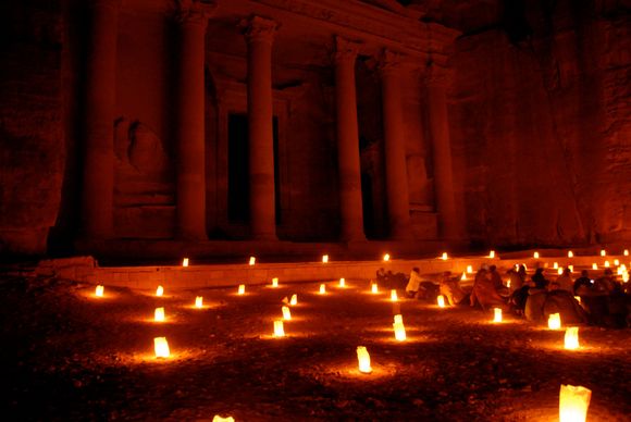 The Treasury at Petra - lit only by a bunch of candles in paper bags and the stars up above.