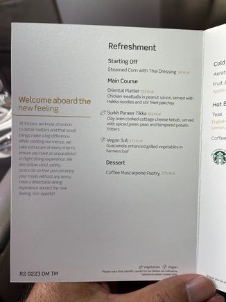 Menu: UK 991 DEL-PNQ (evening flight)