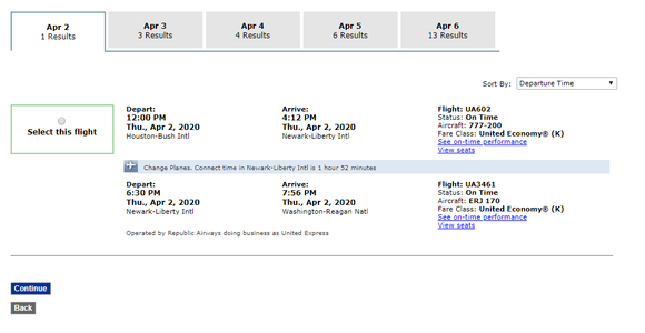 This is what I referenced in my first post and it's super confusing.  The display defaults to "today" which makes zero sense. It should default to your original travel date.  My original travel date is April 6 which happens to be the last day displayed in that tab.  I can't push the flight out to a later date using this tool but I imagine I could if I went through "Change Flight" on the reservation itself.