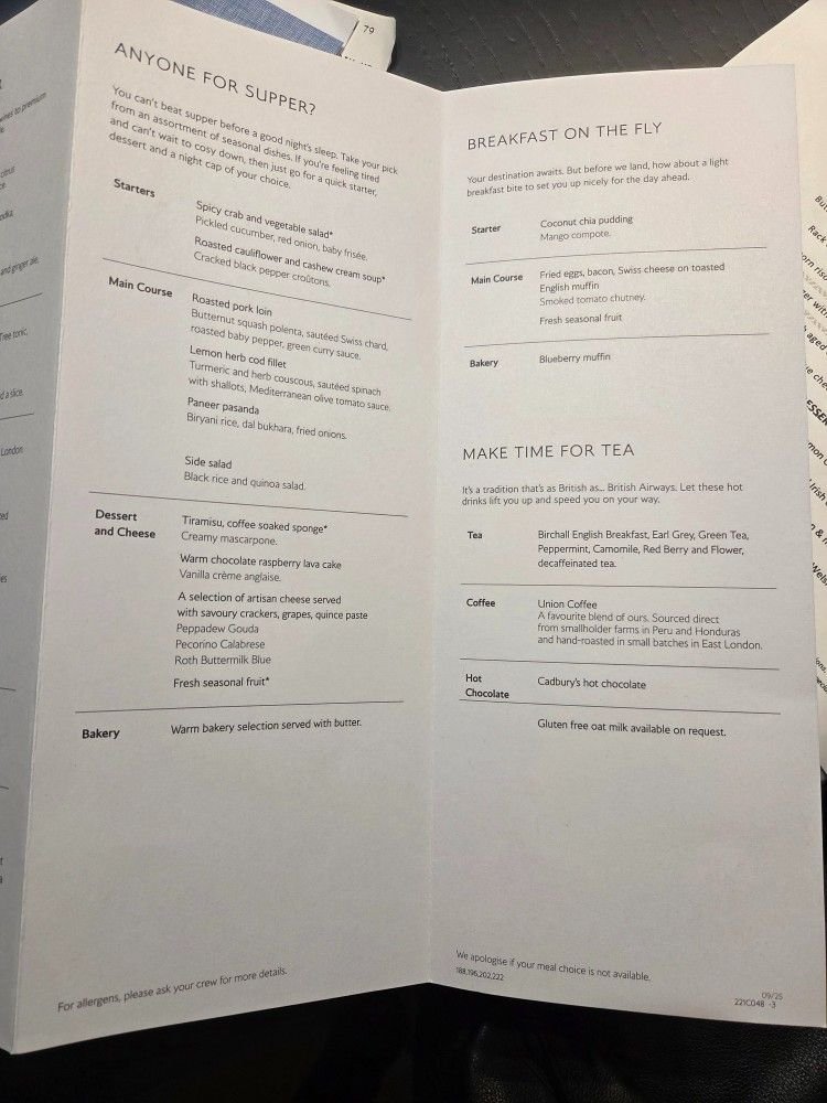 The menu