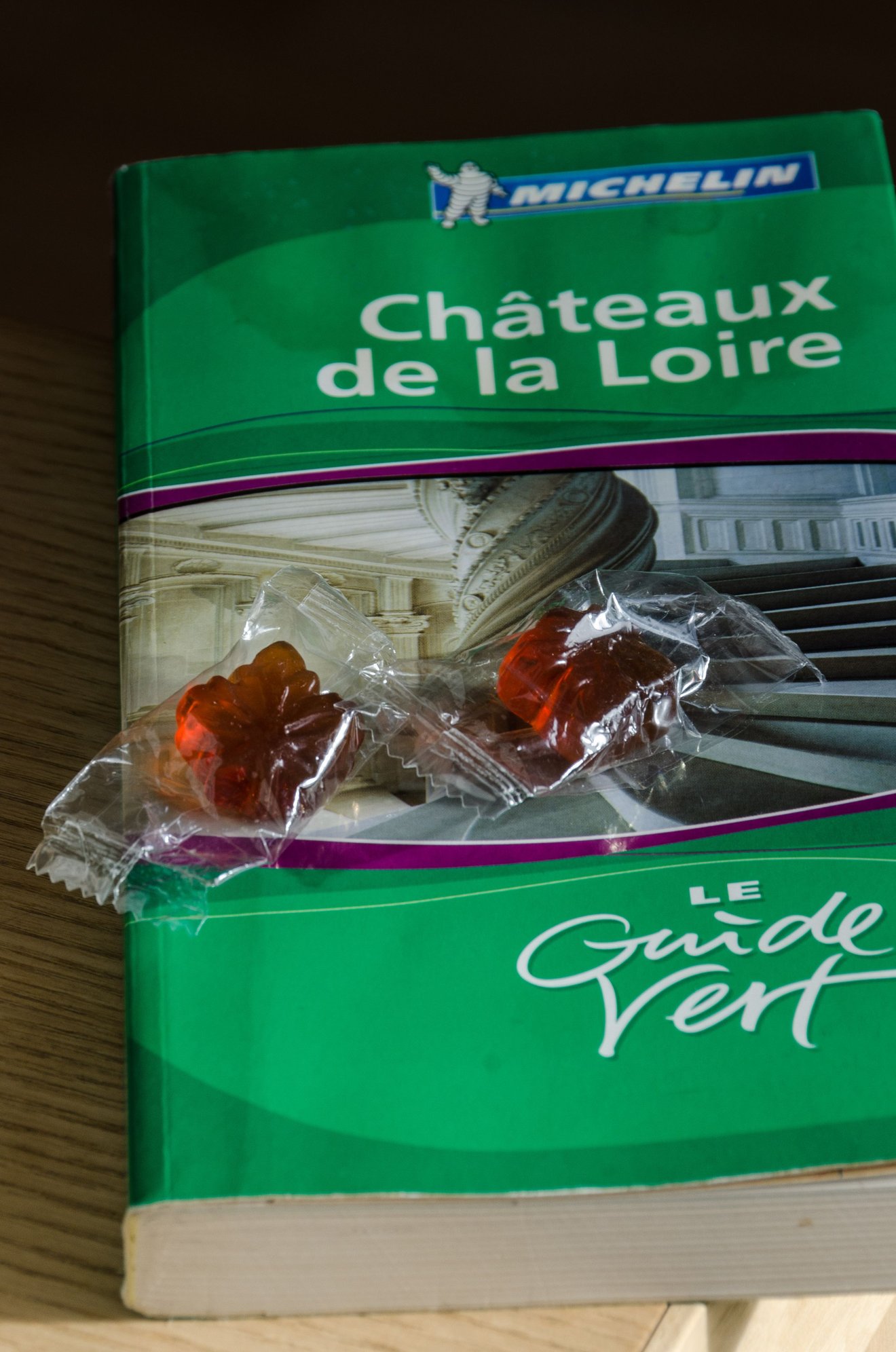 Two maple candies atop the Michelin guidebook. In Tours, we received an unexpected visit from a trio of local adolescent ice hockey players. They were canvassing for their teams upcoming February tournament in Laval, Quebec. Pretty ironic, yeah? We are Canucks and Mrs Z originally hails from Montreal (close to Laval). The boys were wonderful and we gave them a cash donation plus a big bag of Canadian flag pins to share with their teammates. They in turn gave us the (assumedly Canadian) candy!