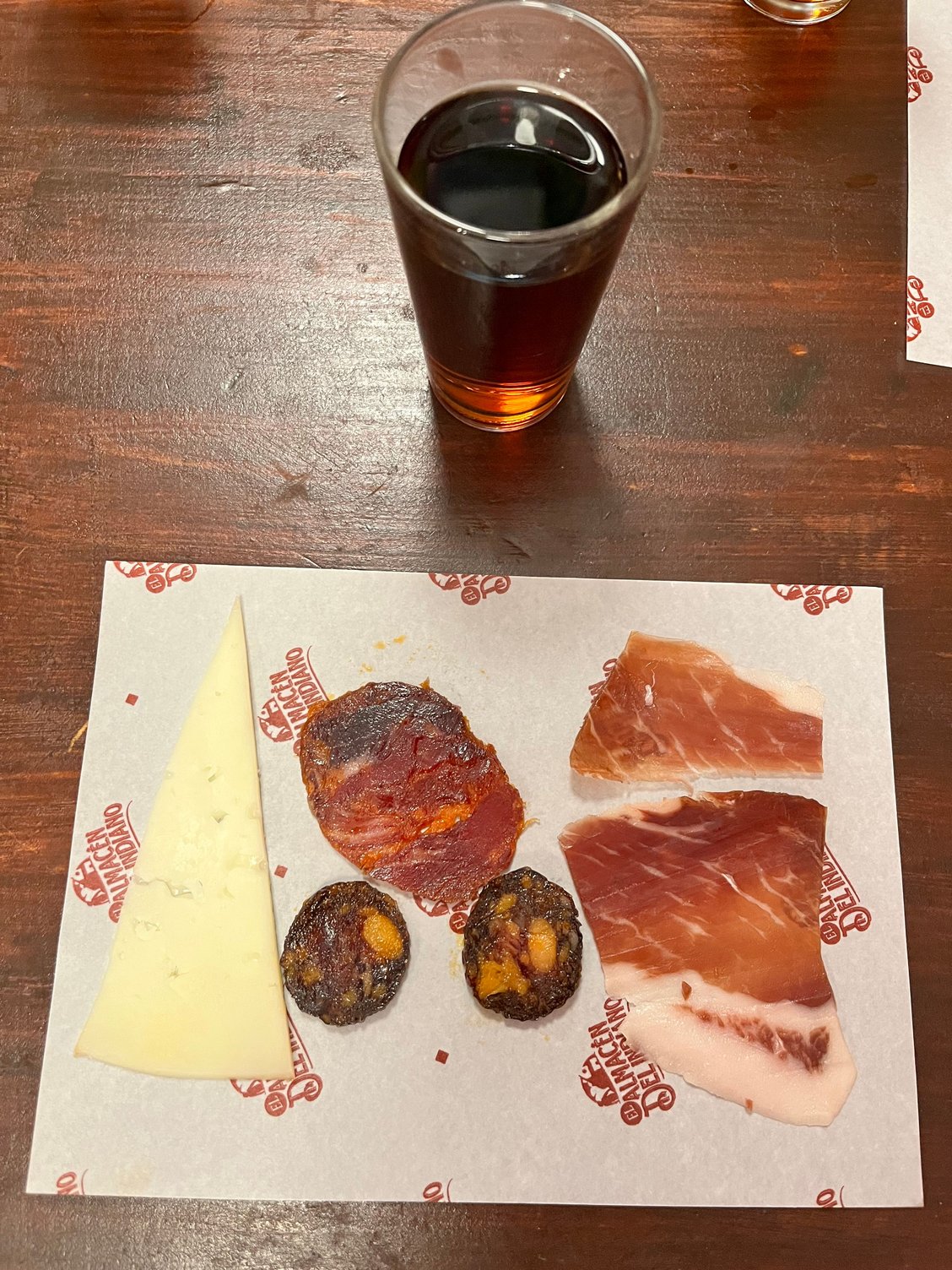 tasting of cheese and ham, blood sausage