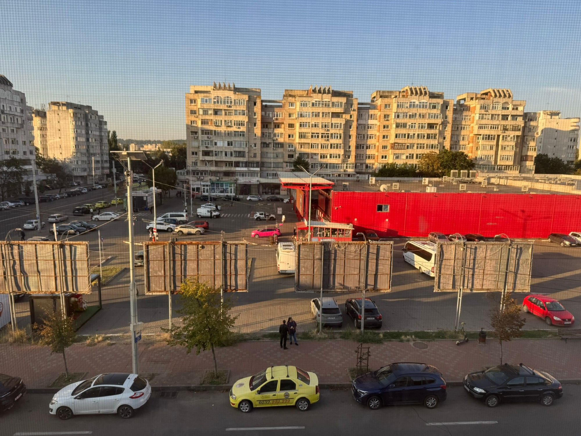 The view from our hotel room window - Soviet style architecture. The red building is Carrefour, the French grocery store. 