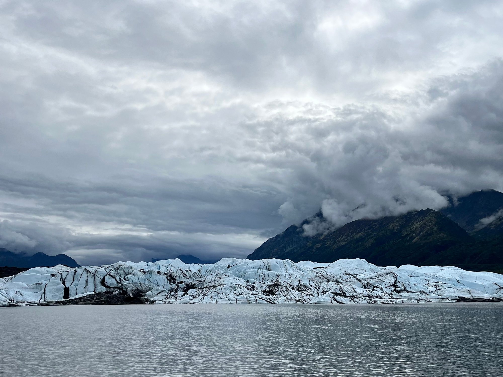 Looking back at Matanuska glacier across the glacier lake