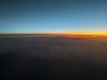 Sunrise shortly before landing, about 1 am to our tired bodies.