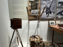 Exhibits about some early equipment and how they got it up into the mountains.