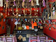Onions, garlic and peppers as decor. 
