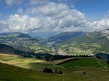 Val Gardena from the Ciampinoi top station. The large town at the end is Ortisei.