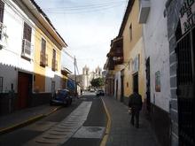 A typical street in Ayacucho; the Temple of Saint Teresa, begun in 1703, is in the background.
