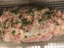 
Turkey roulade covered with pancetta slices

