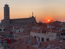 Sunset over San Polo from my rooftop terrace in Venice.