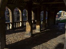 One vendor displayed large rawhide carpets over the sides.
