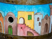 To have so much art around, be it ceramic, statuary, mosaic or whatever, was such a joy. 'Ponte' had an art gallery on its main drag and our rental displayed a couple of that artist's paintings in its entry. Shown above, a local cafe's painted décor barrel.