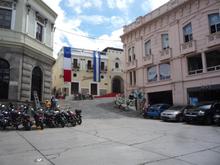 The north-east corner of the central plaza.