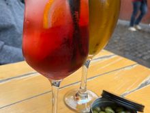 An interesting twist on an Aperol spritz, using vermouth.