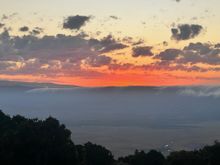 "Waterfall" of clouds cascading over the rim of Ngorongoro Crater