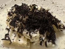 This is a Lucious concoction of cardoons simmered in almond milk (fresh almond milk!) and showered with black truffles....light and lovely and supremely tasty.