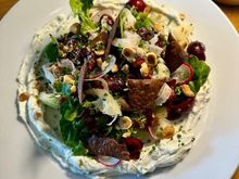 All shared this salad with cherries, hazelnuts, whipped feta and crispy onions