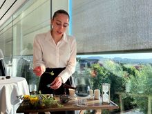 We were seated at a window table with a lovely view of the Huerta and the sea beyond.