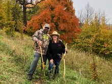 Mrs Z wearing my Augustis McCray cowboy hat from Miles City Montana. He boyfriend by her side. Diamond Willow walking sticks were a great help in the slippery trails.