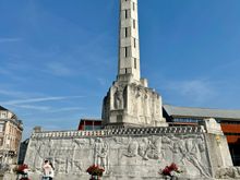 The peace monument outside the train station. It was erected in memory of the war victims of World War I in 1925 to commemorate the 200 civilians who were shot there by the Germans in 1914. It also commemorated the destruction of the city center. But it was destroyed by German occupiers during the second world war and was only recently restored in 2004.