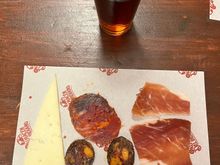 tasting of cheese and ham, blood sausage
