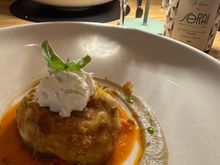 Astounding eggplant with stratciatella and a tomato puree at SERRI BISTROT