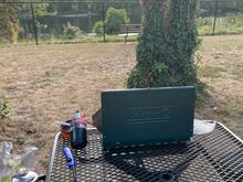 We are staying in Kevin and Eileen's front yard, but we decided to set up our cook stove in a little park on the river.