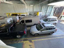 We had reserved the 2:45PM ferry, but got there early.  They let us on the 1:15PM trip, but as you can see there were only two cars after us!