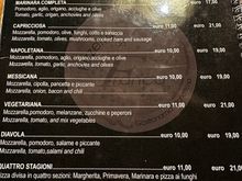 One of the three pages listing the pizze