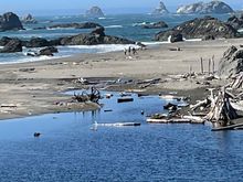 Beach area around the north side of the parking lot.