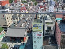 Looking down Nakamise Street from the observation desk