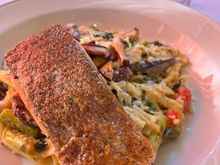 My foraged mushroom pasta with extra salmon 