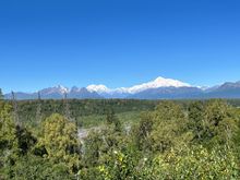 Denali South viewpoint (mile 135.2) First time we see CLEAR BLUE SKIES in 5 days!!!