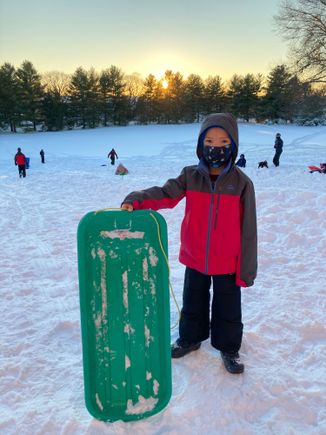 Sledding just before sunset 