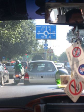 Through the windscreen, from the back seat, out of focus, but you get the idea.