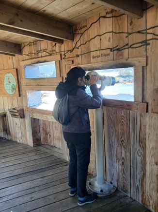 Multiple windows, some equipped with telescopes