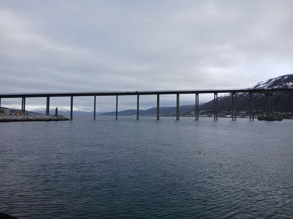View of the Tromso bridge we crossed earlier today