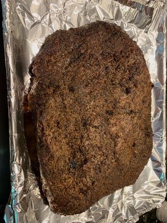 The finished flat brisket after 7 hours at 225°. It was very good. Surprised and impressed that an electric smoker can produce such tender and flavorful results.