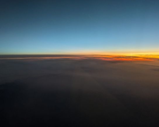 Sunrise shortly before landing, about 1 am to our tired bodies.