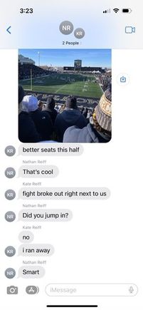 Kate texting to say she didn’t get in a fight. 