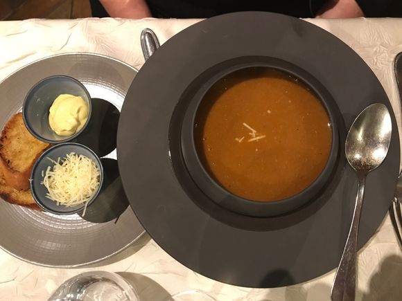 Soups de poissione with the traditional accompaniments 