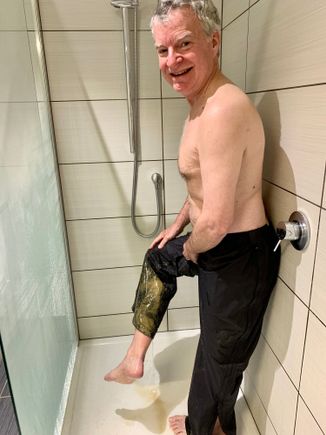 Easiest way to wash those muddy rain pants!