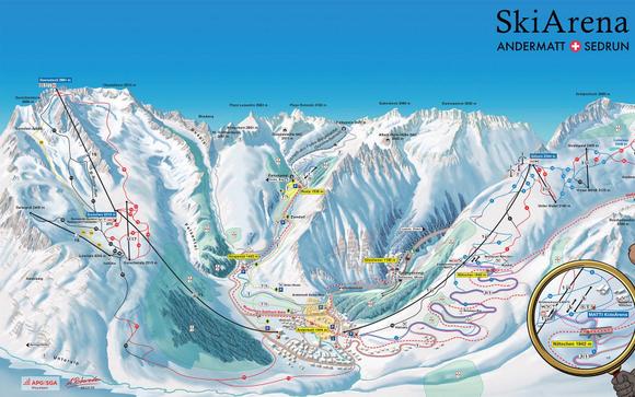 Andermatt cable car, ski piste map 